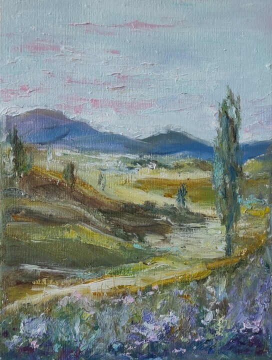 Painting titled "Italian landscape o…" by Olga Ponomarenko, Original Artwork, Oil Mounted on Cardboard