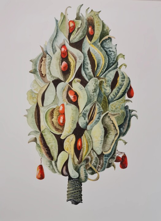 Peinture intitulée "Magnolia" par Olga Poruchikova, Œuvre d'art originale, Aquarelle