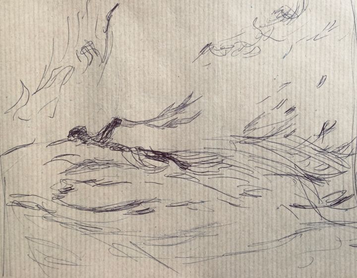 Drawing titled "La nage . Carnet du…" by Olga Richir, Original Artwork, Ballpoint pen