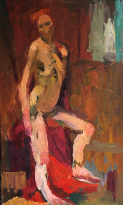 Painting titled "Nu ocre" by Olga Richir, Original Artwork, Oil