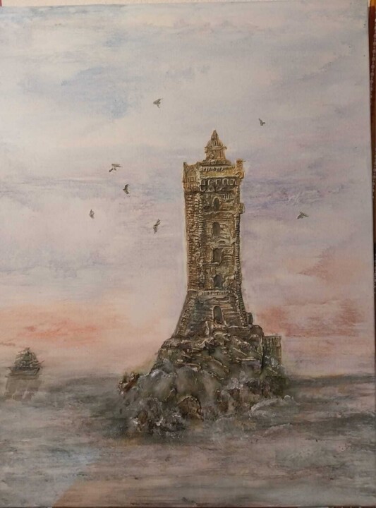 Painting titled "Le phare du bout du…" by Olga Sarna, Original Artwork, Plaster