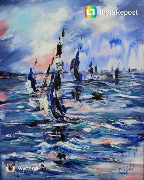 Peinture intitulée "Sailing Regatta" par Olga Schibli, Œuvre d'art originale, Acrylique Monté sur Panneau de bois