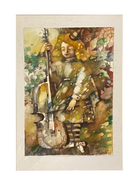 Painting titled "Concert nocturne" by Olga Semenova, Original Artwork, Watercolor Mounted on Cardboard