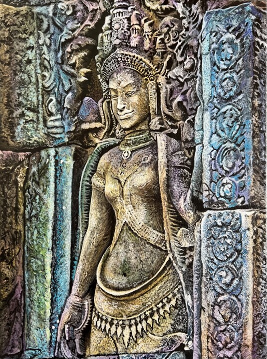 Painting titled "Angkor Wat: Whisper…" by Olga Serebryanskaya, Original Artwork, Acrylic Mounted on Wood Stretcher frame