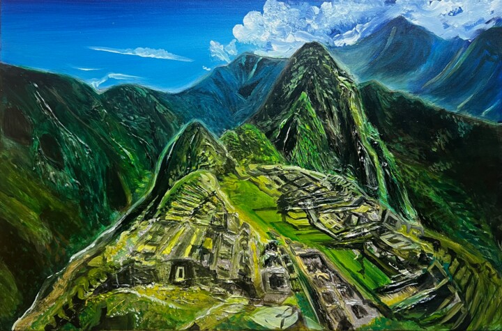 Painting titled "Ancient Machu Picchu" by Olga Serebryanskaya, Original Artwork, Acrylic