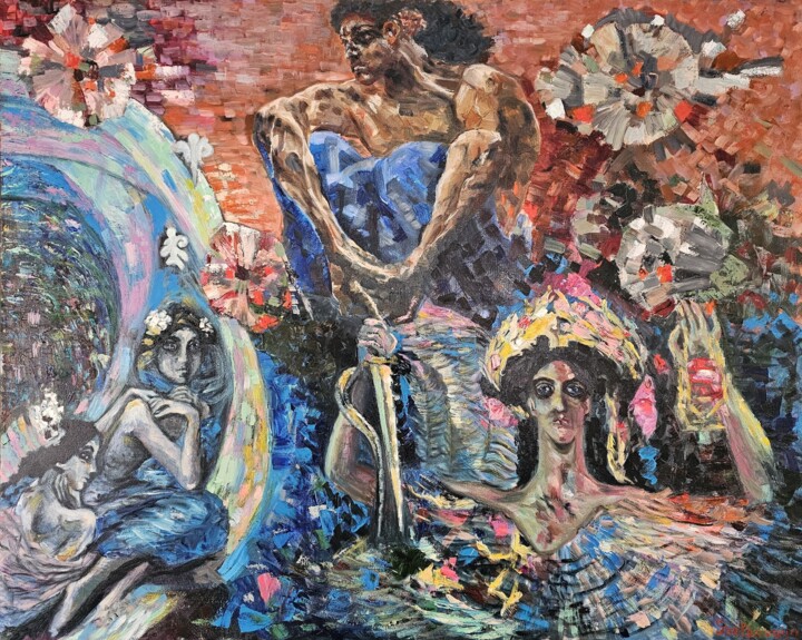 Painting titled "Ангелы и демоны Мих…" by Olga Shelkovaja, Original Artwork, Oil