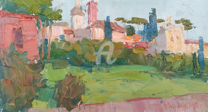 Painting titled "En plein air at Cir…" by Olga Silivanchyk, Original Artwork, Oil Mounted on Other rigid panel