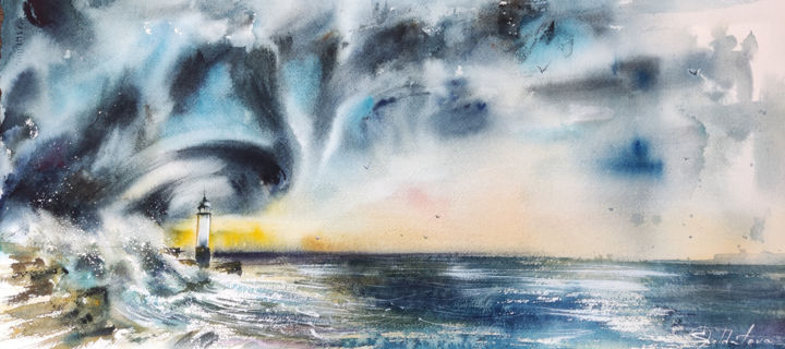 Painting titled "After a storm there…" by Olga Soldatova, Original Artwork, Watercolor