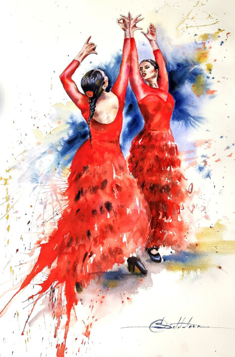 绘画 标题为“Flamenco Passion” 由Olga Soldatova, 原创艺术品, 水彩