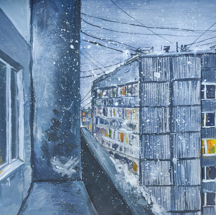 Painting titled "Residential district" by Olga Strogonova, Original Artwork, Gouache