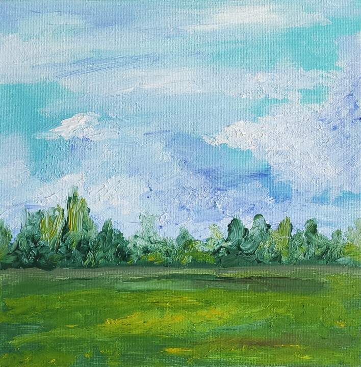 Картина под названием "Summer landscape" - Olga Strogonova, Подлинное произведение искусства, Масло