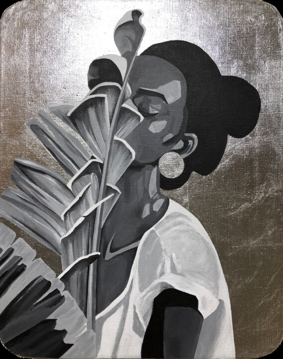 Painting titled "Flower girl" by Olga Tiho, Original Artwork, Acrylic Mounted on Wood Stretcher frame