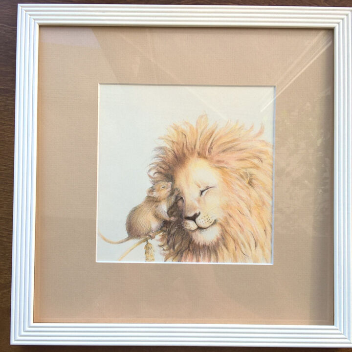 Drawing titled "021 Lion and mouse" by Olga Trifonova, Original Artwork, Pencil