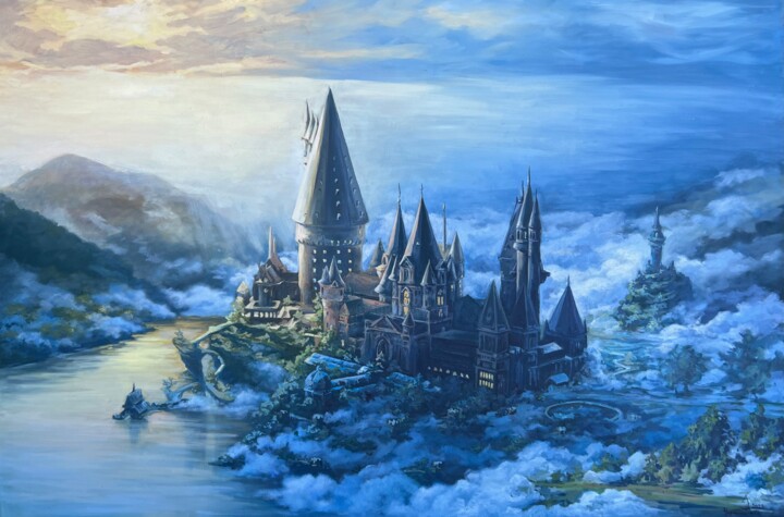 Ζωγραφική με τίτλο "Hogwarts Castle" από Olga Ukraintseva, Αυθεντικά έργα τέχνης, Λάδι Τοποθετήθηκε στο Ξύλινο φορείο σκελετό