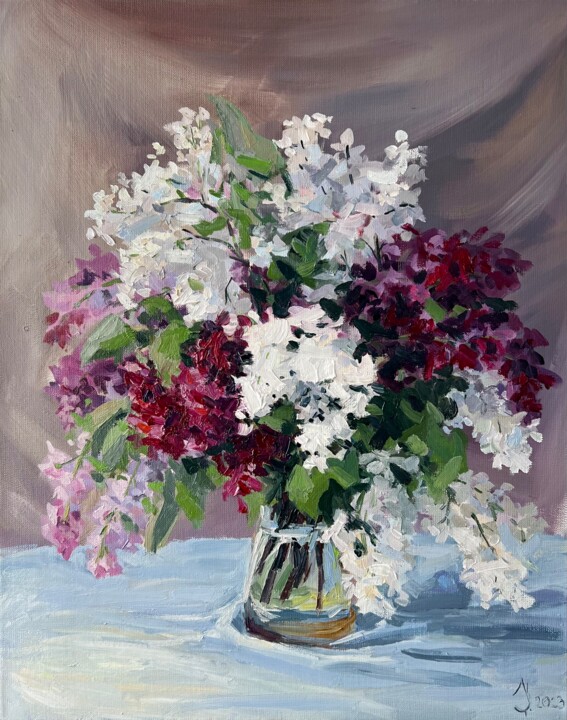 Ζωγραφική με τίτλο "Bouquet of Lilacs" από Olga Ukraintseva, Αυθεντικά έργα τέχνης, Λάδι