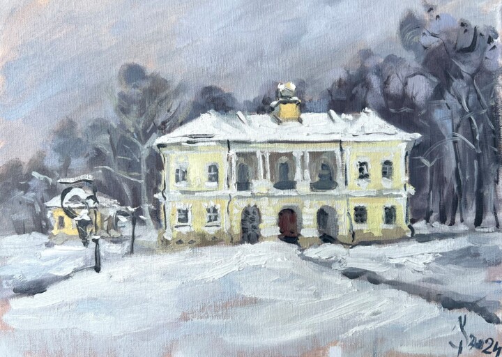 Painting titled "Yakov Brus’s Mansion" by Olga Ukraintseva, Original Artwork, Oil Mounted on Cardboard