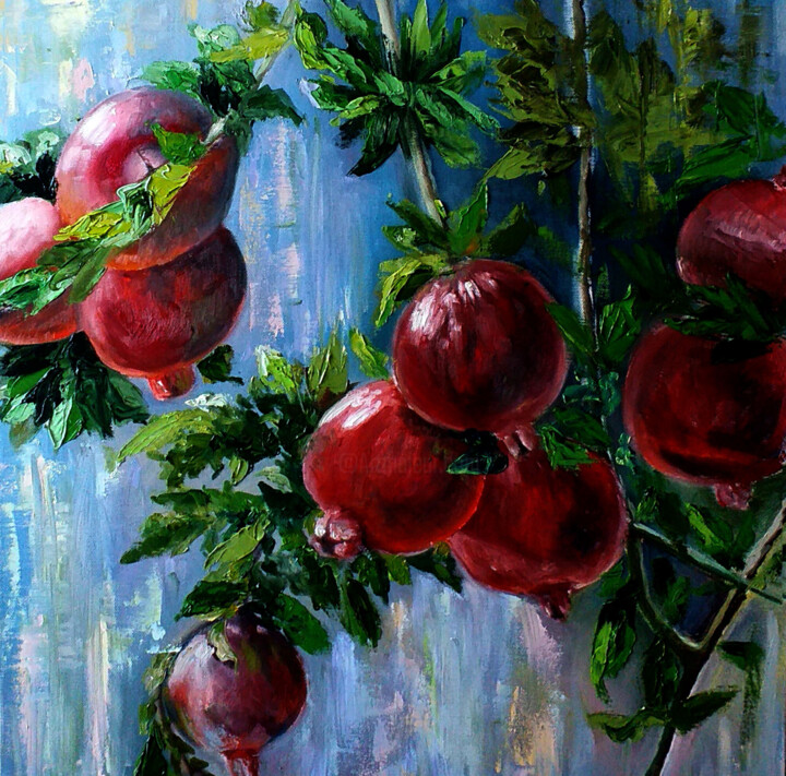 Painting titled "Pomegranate tree pa…" by Olga Vedyagina, Original Artwork, Oil