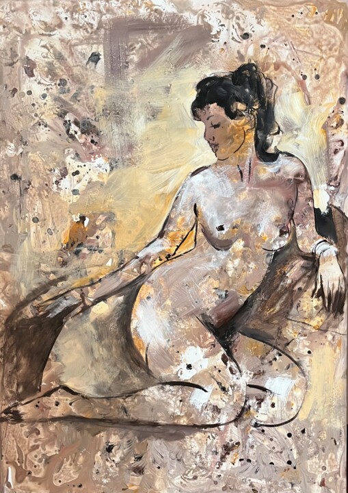 Schilderij getiteld "Nude" door Olga Volha Piashko, Origineel Kunstwerk, Acryl Gemonteerd op Frame voor houten brancard