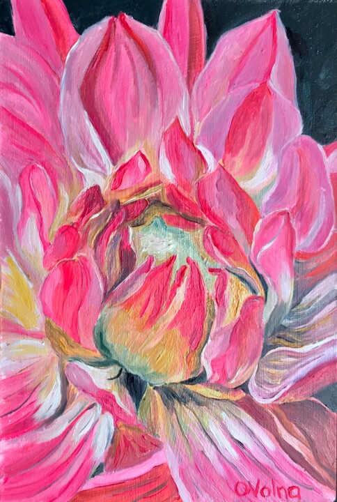 Painting titled "Pink Flower 12" by Olga Volna, Original Artwork, Oil
