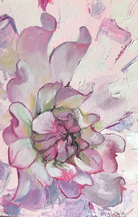 Peinture intitulée "White Pink Flower" par Olga Volna, Œuvre d'art originale, Huile