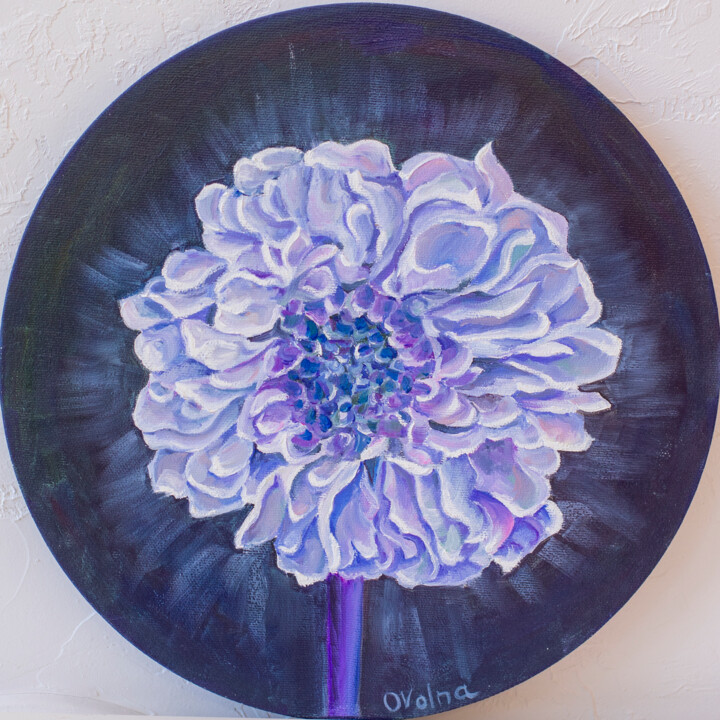 Картина под названием "Round Blue Flower" - Olga Volna, Подлинное произведение искусства, Масло