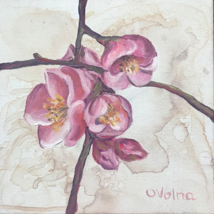 Картина под названием "Cherry Blossoms" - Olga Volna, Подлинное произведение искусства, Масло Установлен на Деревянная рама…