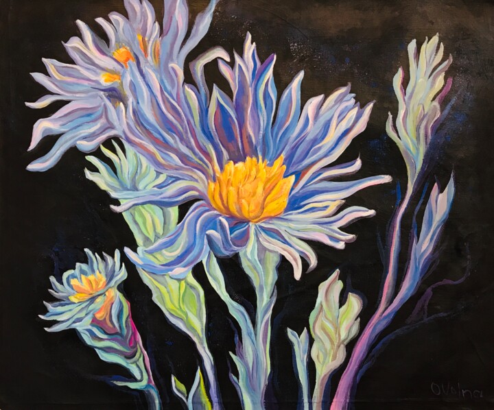 Painting titled "Cornflowers" by Olga Volna, Original Artwork, Oil