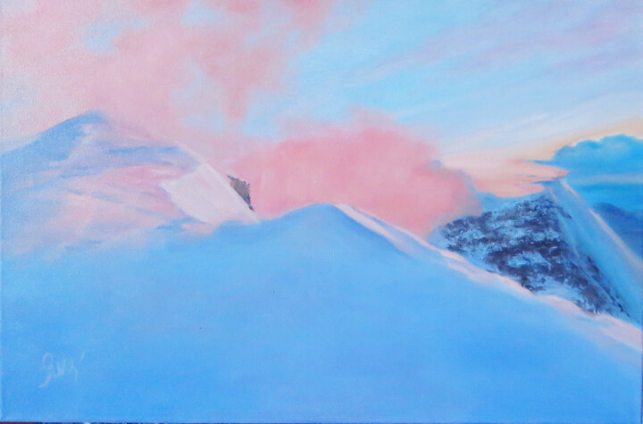 제목이 "Snowy Mountains 2"인 미술작품 Olga Yashchenko로, 원작, 기름 나무 들것 프레임에 장착됨