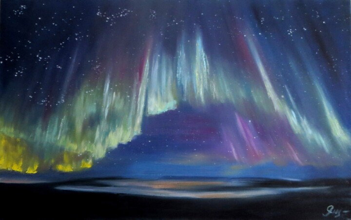 Painting titled "aurora borealis 2" by Olga Yashchenko, Original Artwork, Oil