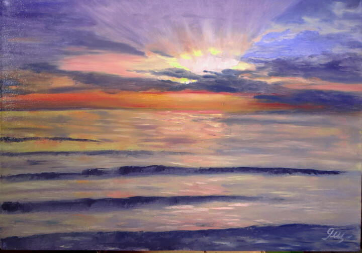 Painting titled "Fantastic sunset1" by Olga Yashchenko, Original Artwork, Oil