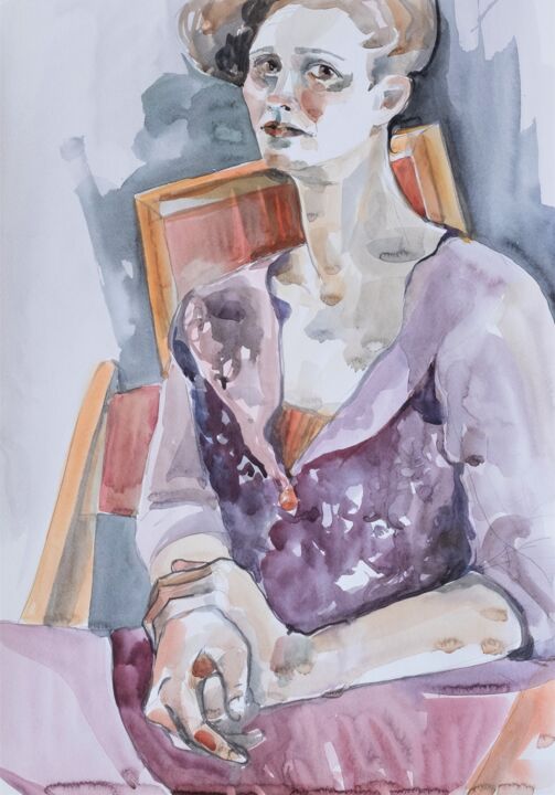 Drawing titled "Mary" by Olga Yerushalmy, Original Artwork, Watercolor