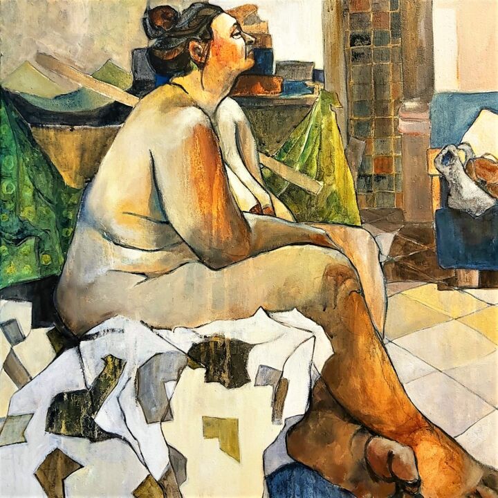 Painting titled "Asya on a white and…" by Olga Yerushalmy, Original Artwork, Acrylic