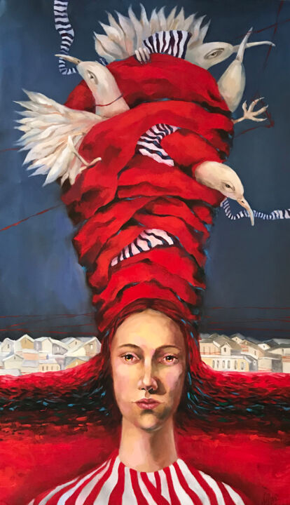 Painting titled "Thoughts like Birds…" by Helga Balaban, Original Artwork, Oil
