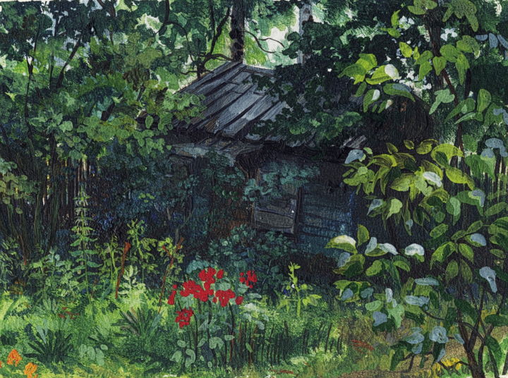 Painting titled "Сарайчик" by Olga Burykina, Original Artwork