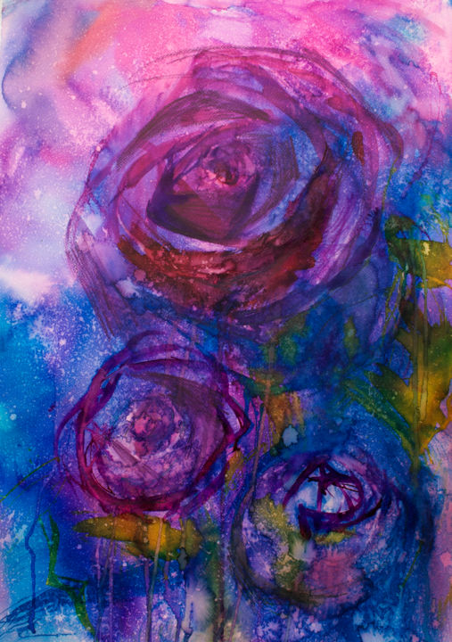 Peinture intitulée "Roses" par Olga Dospekhova, Œuvre d'art originale, Aquarelle