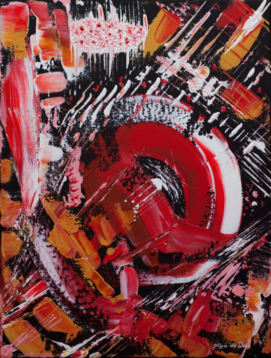 Painting titled "Small Red Abstract…" by Olga De Weck, Original Artwork, Acrylic