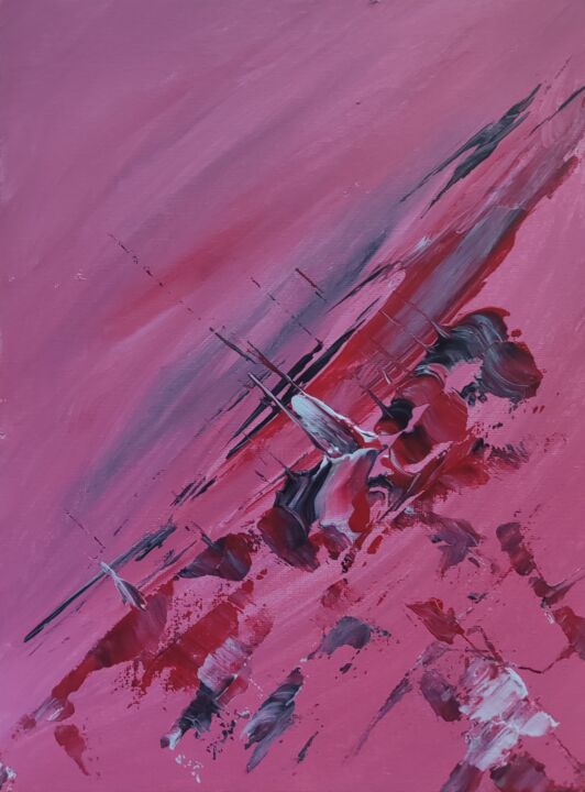 Painting titled "Tiny Pink Abstract…" by Olga De Weck, Original Artwork, Acrylic