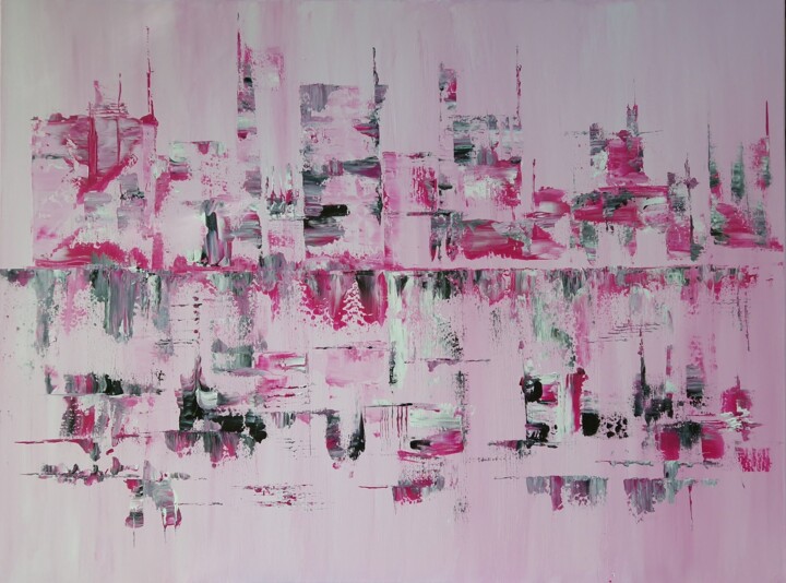 Painting titled "Large Abstract Pink…" by Olga De Weck, Original Artwork, Acrylic