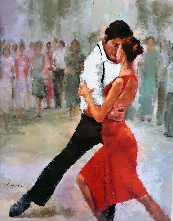 Painting titled "In the Arms of Tango" by Olga Egorov, Original Artwork, Oil Mounted on Wood Stretcher frame