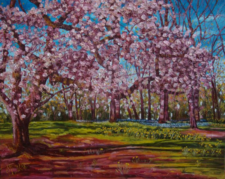 Painting titled "Blooming" by Olga Knezevic, Original Artwork, Oil