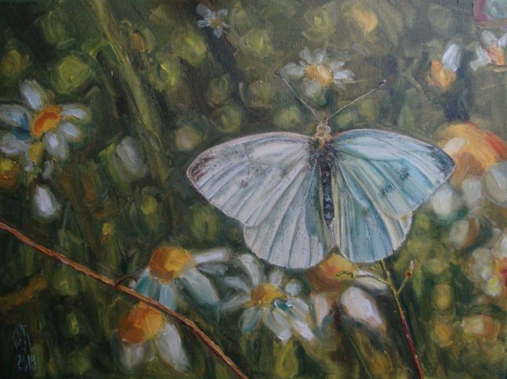 Painting titled "Lovely butterfly" by Olga Knezevic, Original Artwork, Oil