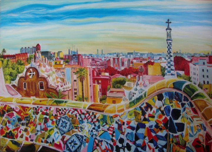 Schilderij getiteld "Barcelona 1" door Olga Knezevic, Origineel Kunstwerk, Olie