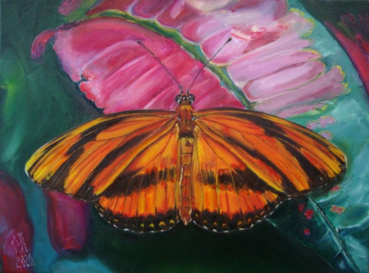 Painting titled "Lovely butterfly I" by Olga Knezevic, Original Artwork, Oil