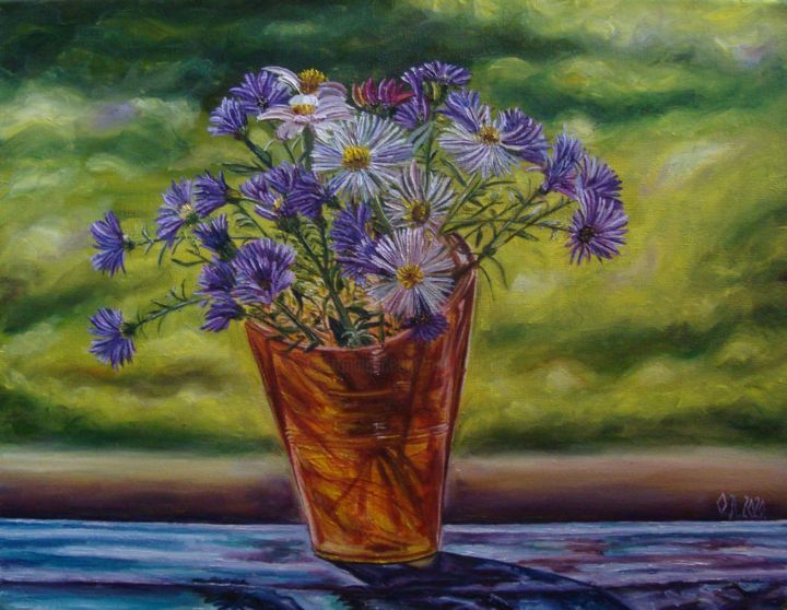 Painting titled "Spring in the vase" by Olga Knezevic, Original Art, Oil