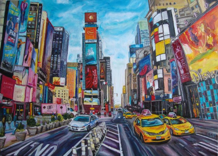 Painting titled "New York, Times Squ…" by Olga Knezevic, Original Artwork, Oil