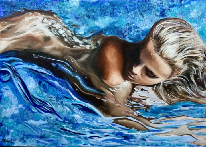 Painting titled "Nude in a water" by Olga Koval, Original Artwork, Acrylic
