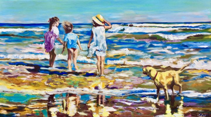 Painting titled "Windy day on the se…" by Olga Koval, Original Artwork, Oil