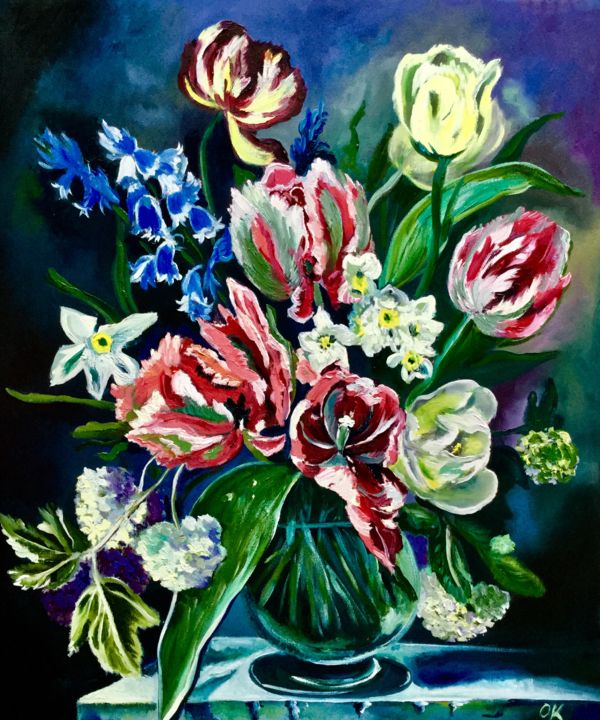 「Flowers in a vase I…」というタイトルの絵画 Olga Kovalによって, オリジナルのアートワーク, オイル