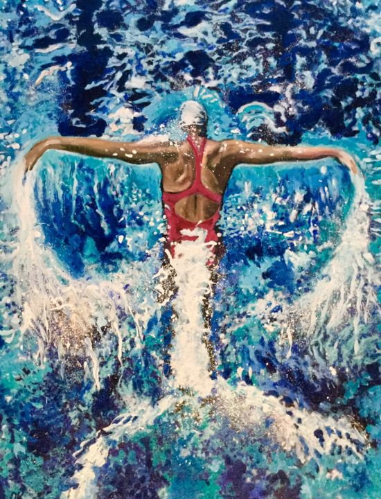 Painting titled "butterfly. Swimmer." by Olga Koval, Original Artwork, Acrylic