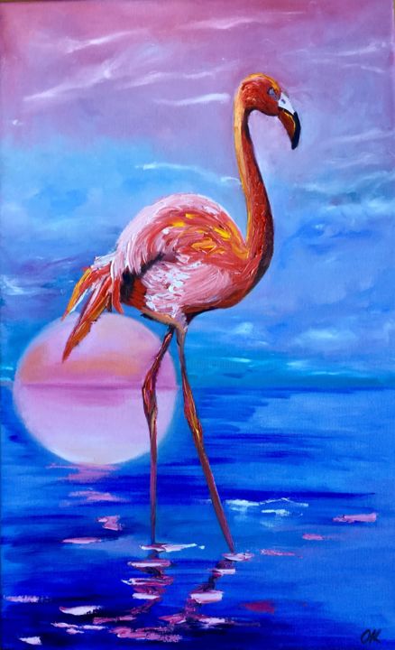 Painting titled "Pretty flamingo. Pi…" by Olga Koval, Original Artwork, Oil